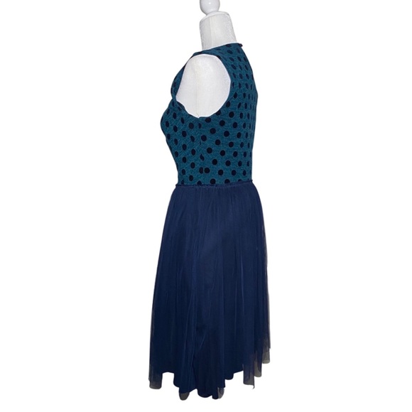 Anthropologie Weston Wear Polka Dot Tulle Dapper Dress Teal and Navy Sz Small - Picture 9 of 12